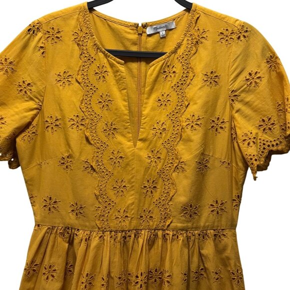 Madewell Womens Scalloped Eyelet Midi Dress Yellow  Short Sleeve Size 4 - Picture 5 of 7